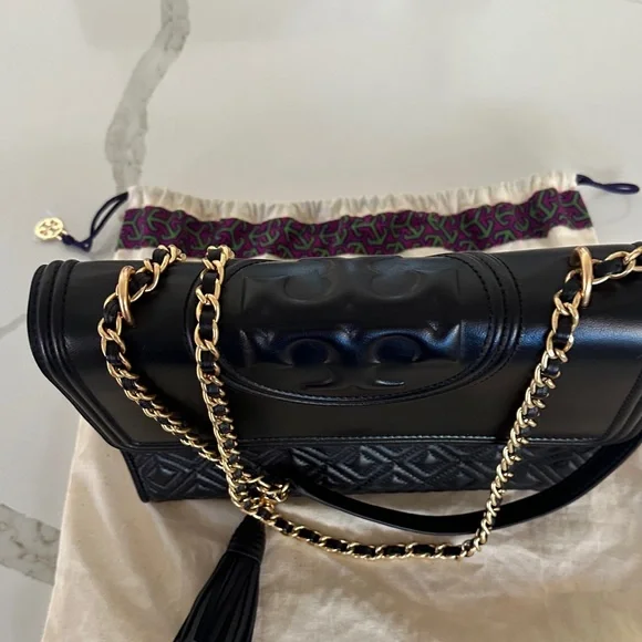 Tory Burch Fleming Large Convertible Bag Black Quilted Leather w/ Dust Bag - Picture 2 of 13